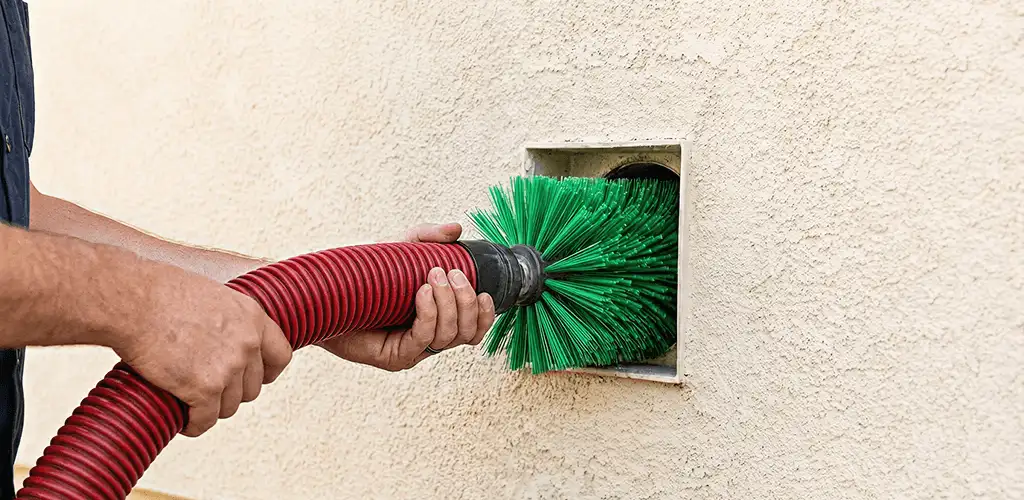 Air duct cleaning brush removing debris from a vent opening in Saint Louis, MO