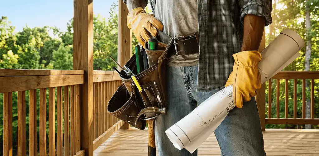 Professional handyman with tool belt ready for home repairs in Saint Louis, MO