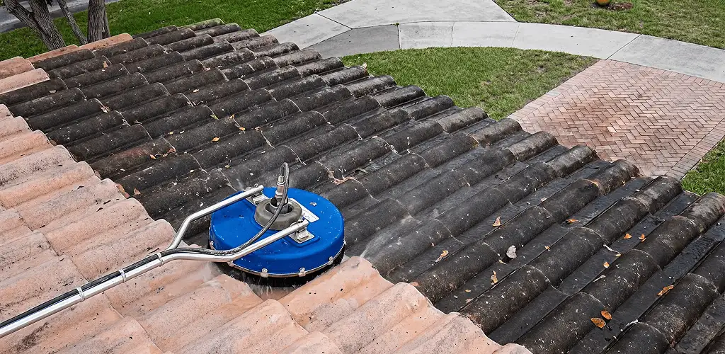 Roof pressure cleaning removing debris and buildup from roof tiles in Saint Louis, MO