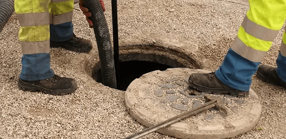 Drain cleaning crew clearing a sewer access point with professional equipment in Saint Louis, MO